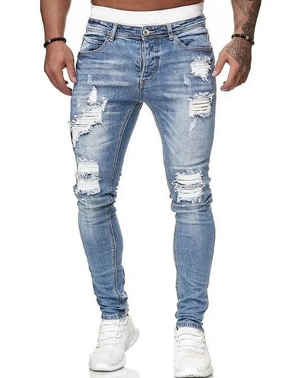 Men's Ripped Skinny Jeans - Casual Slim Fit Pencil Pants