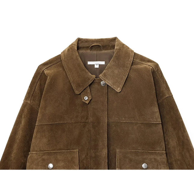 Women's Faux Leather Jacket with Pockets