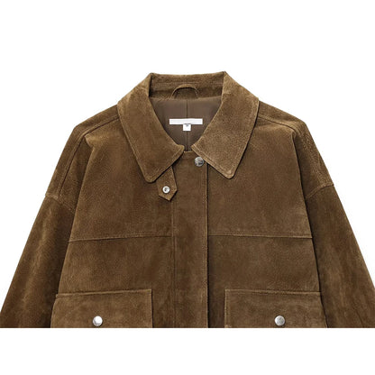 Women's Faux Leather Jacket with Pockets