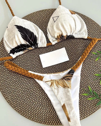Women Leopard Print  Thong Swimsuit Two Pieces Bikini