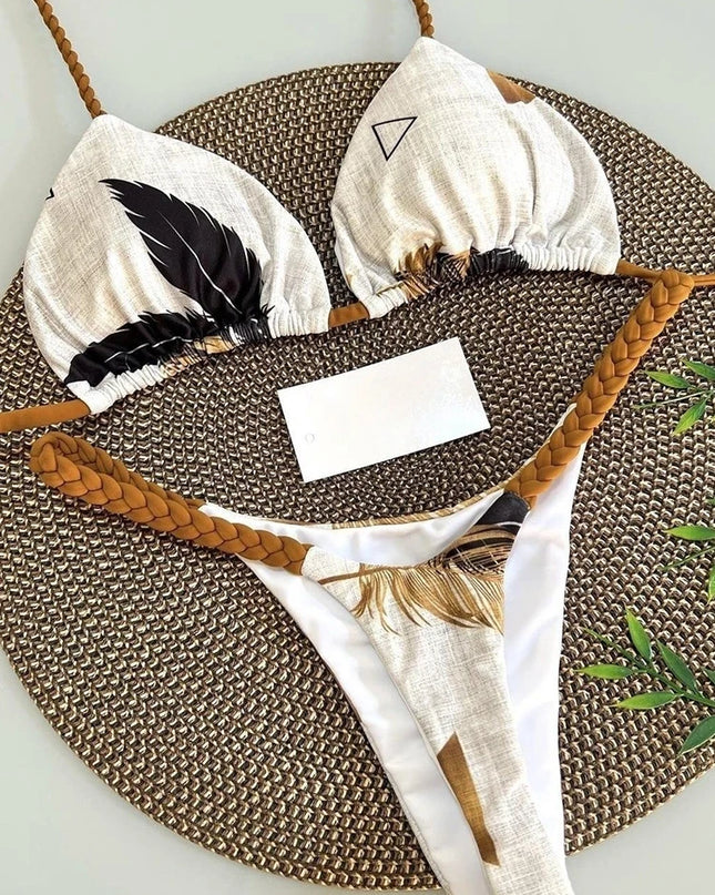 Women Leopard Print  Thong Swimsuit Two Pieces Bikini