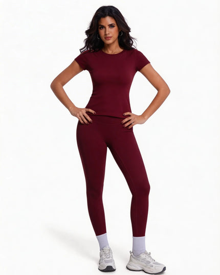 Women's 2-Piece Athletic Set - Ultra-Soft Short Sleeve T-Shirt & High-Waist Leggings