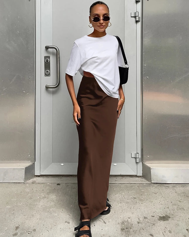 Women's Satin High Waist Pencil Skirt – Slim Fit Maxi Skirt