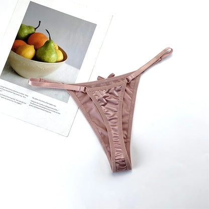 3-Piece Pink Satin Thong Set for Women - Adjustable Low Waist, Comfortable Silk Lace Underwear