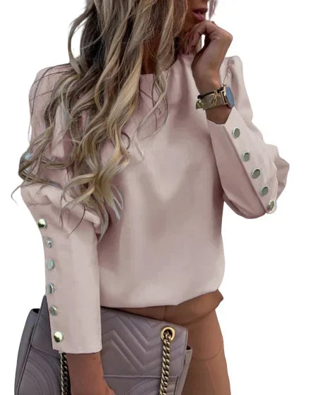 Women’s Metal Button Long Sleeve Blouse