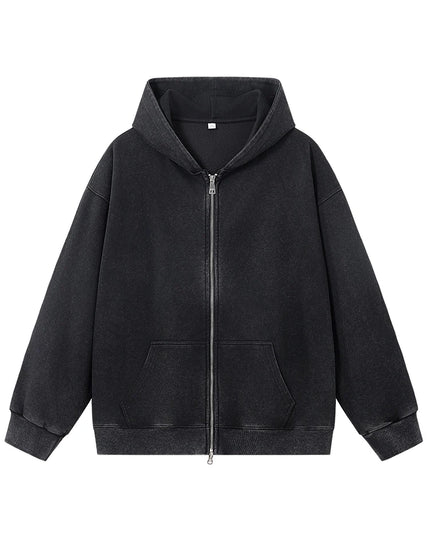 Men's Oversized Washed Faded Knit Zip-Up Cardigan