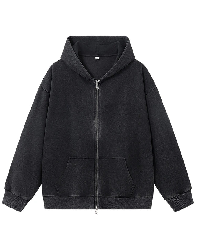 Men's Oversized Washed Faded Knit Zip-Up Cardigan