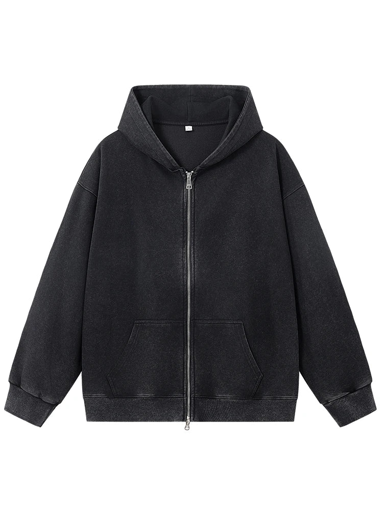 Men's Oversized Washed Faded Knit Zip-Up Cardigan