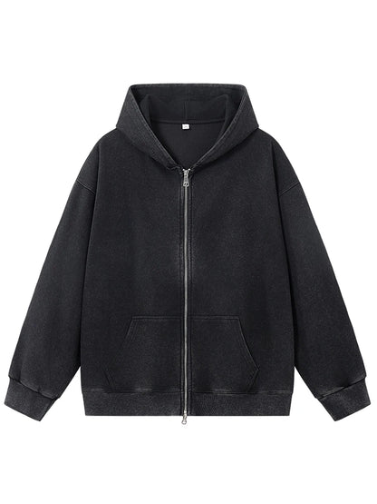 Men's Oversized Washed Faded Knit Zip-Up Cardigan