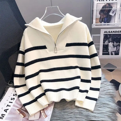 Women's Zippered Stripe Underlay Sweater