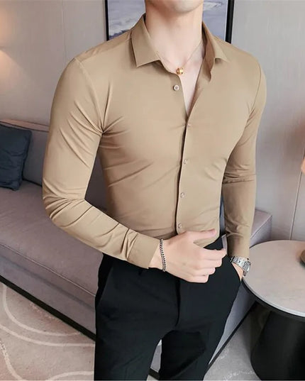 Men's Long Sleeve High Elasticity Seamless Slim Casual Luxury Shirt