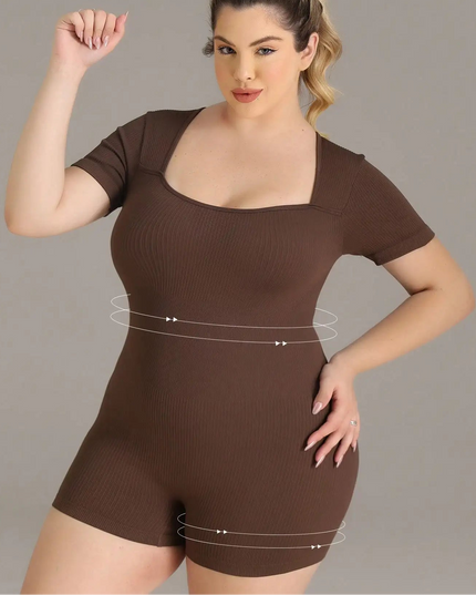 Plus Size Seamless Yoga Jumpsuit for Women with Square Neck