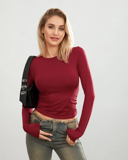Women’s Long Sleeve Crew Neck Sweater – Casual Slim Fit Knit Top for Women