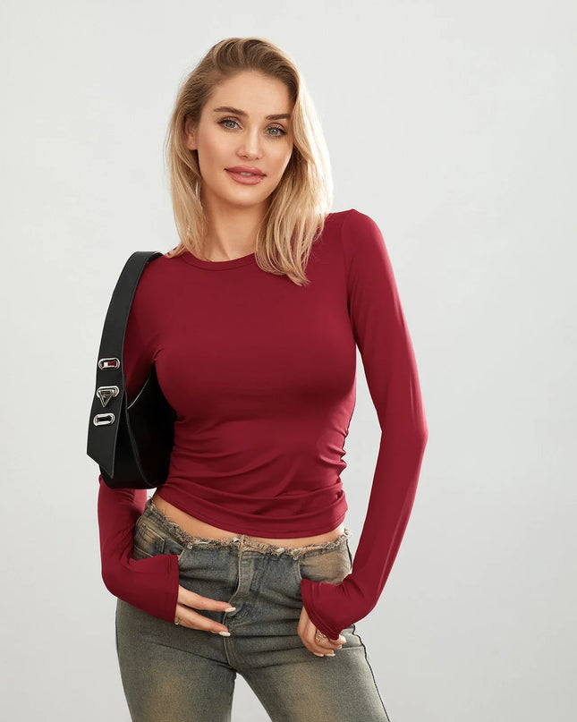 Women’s Long Sleeve Crew Neck Sweater – Casual Slim Fit Knit Top for Women