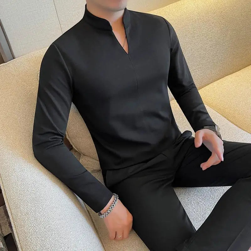 Men's V-Neck Long Sleeve Casual Slim Fit Shirt Sweater