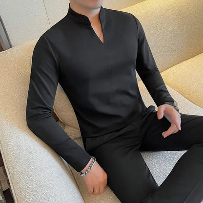 Men's V-Neck Long Sleeve Casual Slim Fit Shirt Sweater