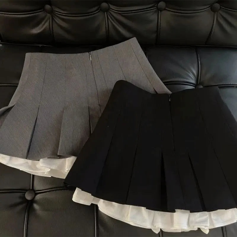 High-Waisted Denim Mini Skirt for Women with Tassel Pleats