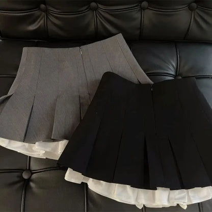 High-Waisted Denim Mini Skirt for Women with Tassel Pleats