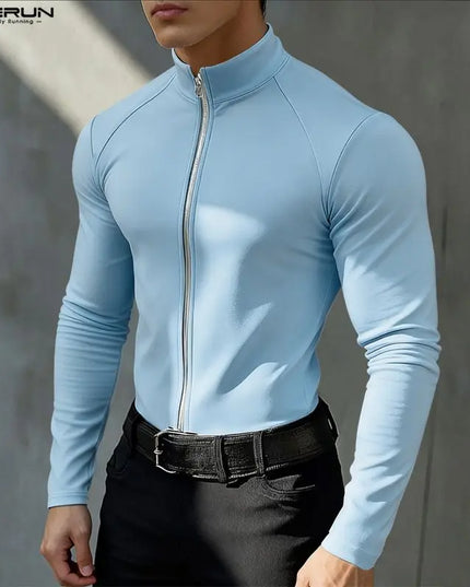 Incerun Men's Slim Fit Turtleneck Long Sleeve Zipper Jacket