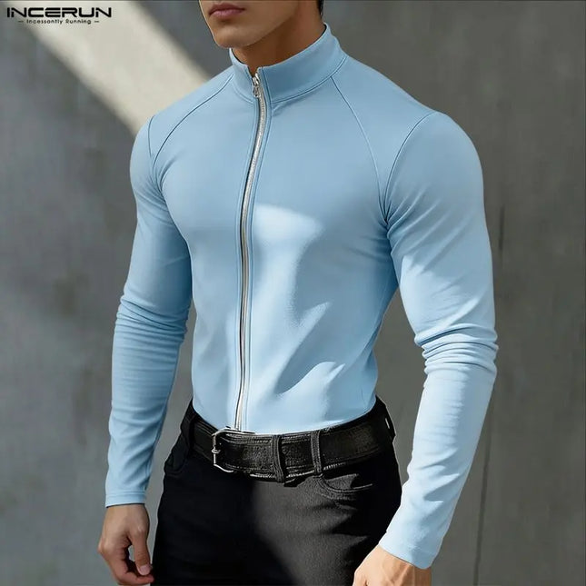 Incerun Men's Slim Fit Turtleneck Long Sleeve Zipper Jacket