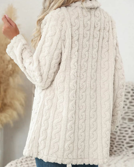 Women's Cable Knit Plush Long Button-Front Jacket
