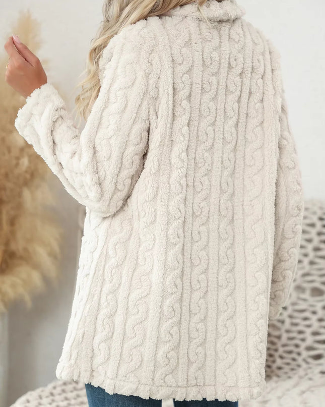 Women's Cable Knit Plush Long Button-Front Jacket