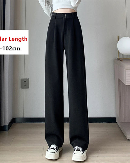 Seoulish Women's High-Waist Wide-Leg Trousers with Loose Fit and Button Detail