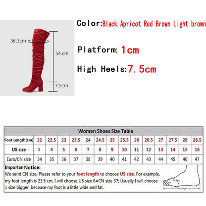 Women's Over-the-Knee Boots - Toe Zip, Thigh-High Shoes with Square Heels