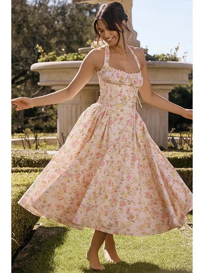 Women's Floral Print Sleeveless Bodycon Dress with Spaghetti Straps and Split