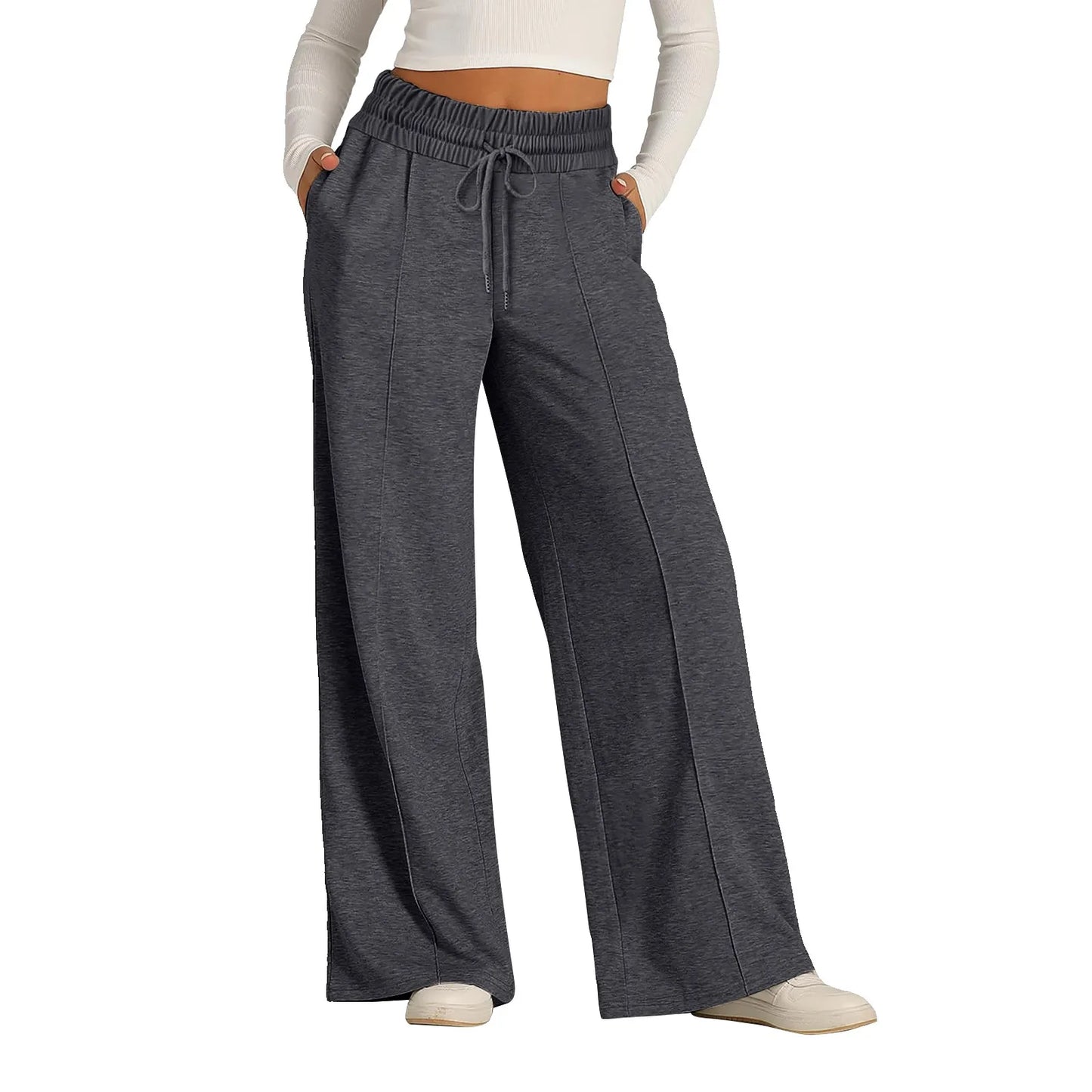 Women's Wide Leg Straight Pants with Drawstring