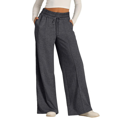 Women's Wide Leg Straight Pants with Drawstring