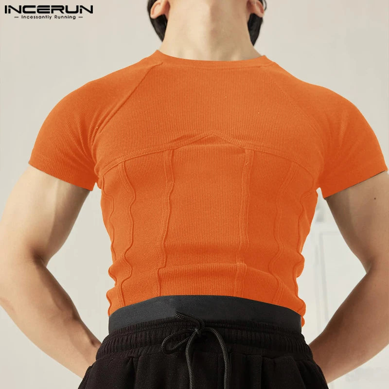 Incerun Men's O-Neck Knitted Slim Fit T-Shirt – Stylish Casual Short Sleeve Tee for Men