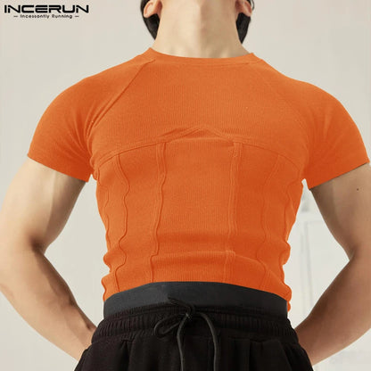 Incerun Men's O-Neck Knitted Slim Fit T-Shirt – Stylish Casual Short Sleeve Tee for Men