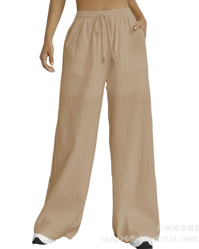 Women's High-Waisted Pocket Pants -  Wide-Leg Fit