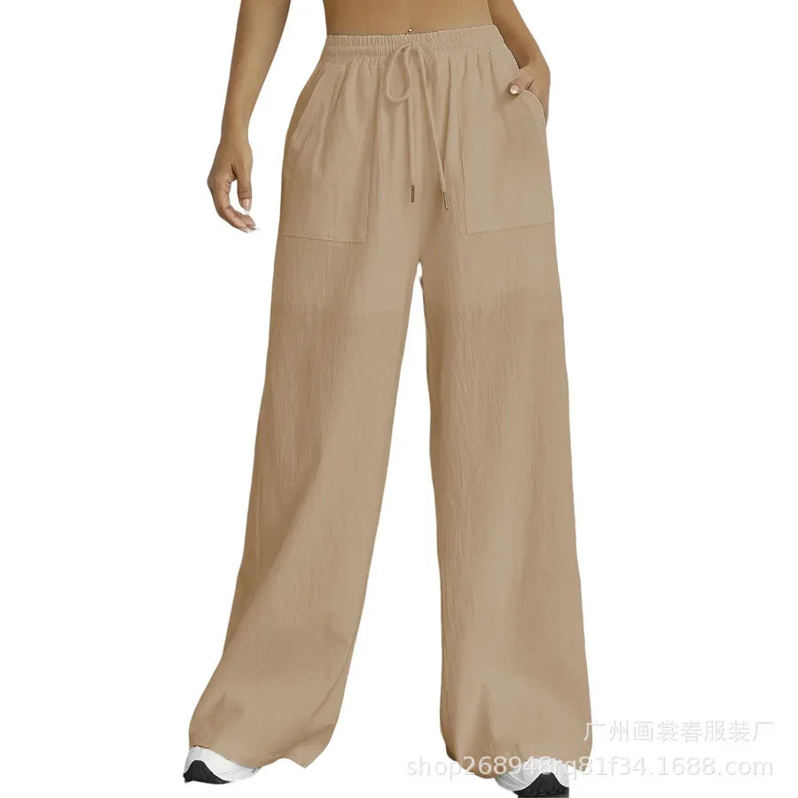 Women's High-Waisted Pocket Pants -  Wide-Leg Fit