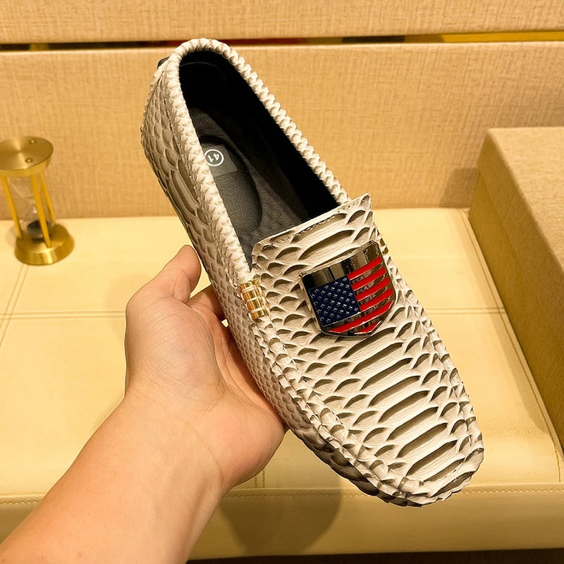 Men's Leather Shoes with American Flag and Metal Details