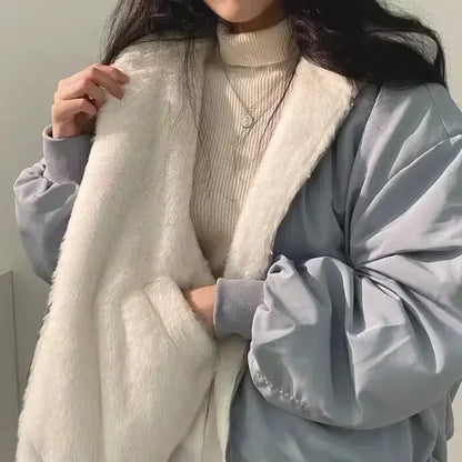 Women's Plus Size Thick Parka Jacket – Casual Oversized Zip-Up Hooded Double-Sided