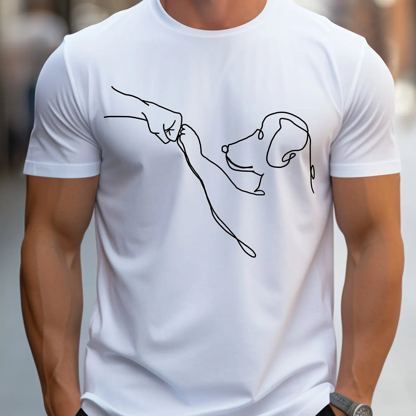 Men's Cotton Casual Sports T-Shirt with Dog First Print