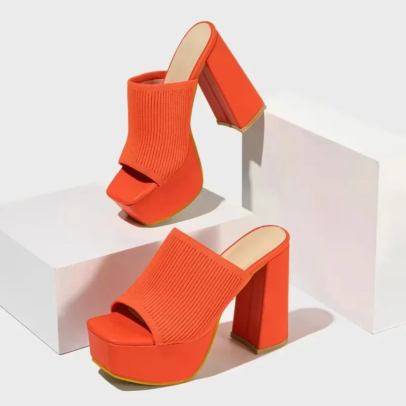 Open Toe High Heel Sandals for Women - Breathable Knitted Design