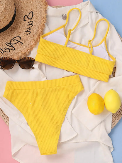 High-Waist Pleated Bikini Swimsuit for Women