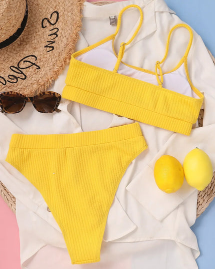 High-Waist Pleated Bikini Swimsuit for Women