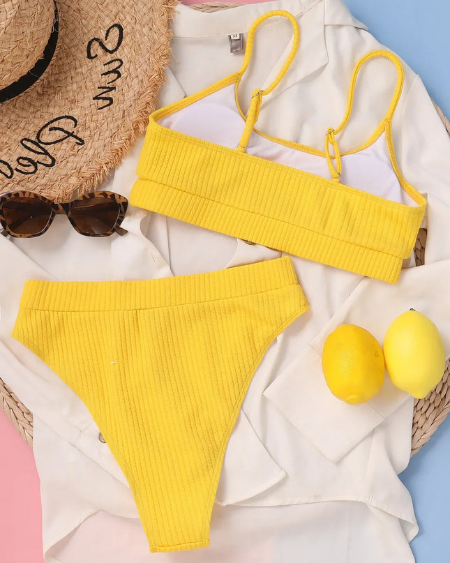 High-Waist Pleated Bikini Swimsuit for Women