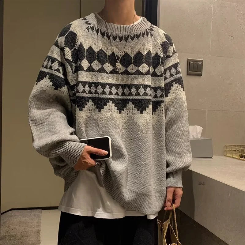 Men's Loose Fit Stylish Knit Sweater - Casual Warm Knitwear for Men