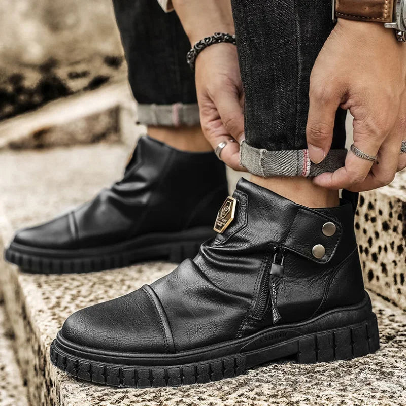 Men's Retro Classic Platform Shoes with Side Zip
