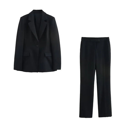 Elegant Women's 2-Piece Slim Blazer and Trousers Set - Sophisticated Full Sleeve Business Suit for Women