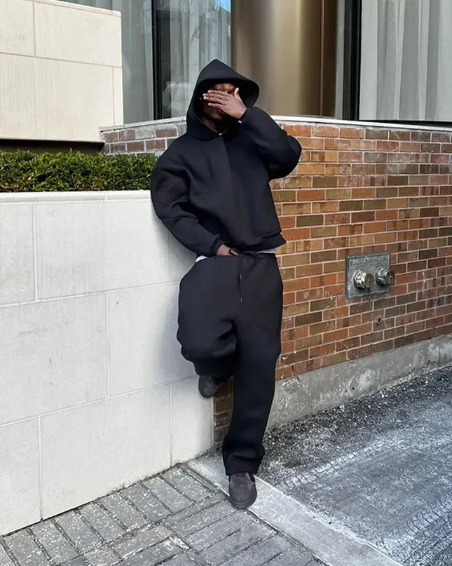 Men's Two-Piece Fleece Hooded Sweater and Loose Fit Sweatpants Set