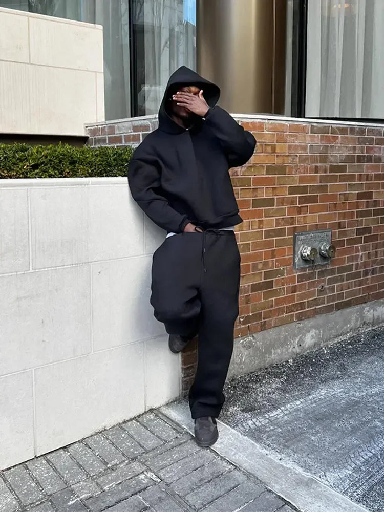 Men's Two-Piece Fleece Hooded Sweater and Loose Fit Sweatpants Set