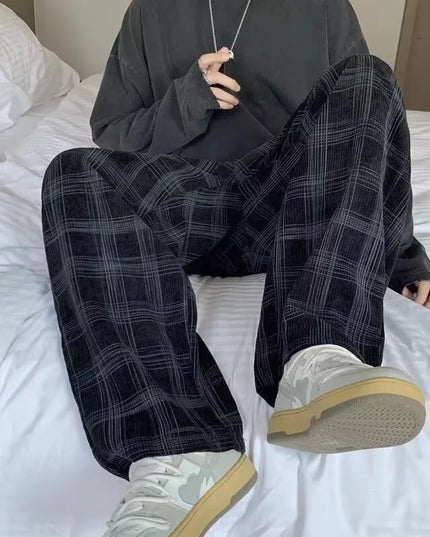 Men's Checkered Loose Fit Wide Leg Casual Pants