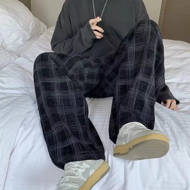 Men's Checkered Loose Fit Wide Leg Casual Pants