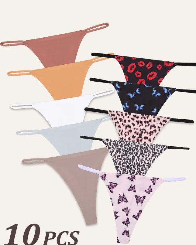 10Pcs Women's Seamless Thong with Thin Straps, Low Waist, High Flexibility